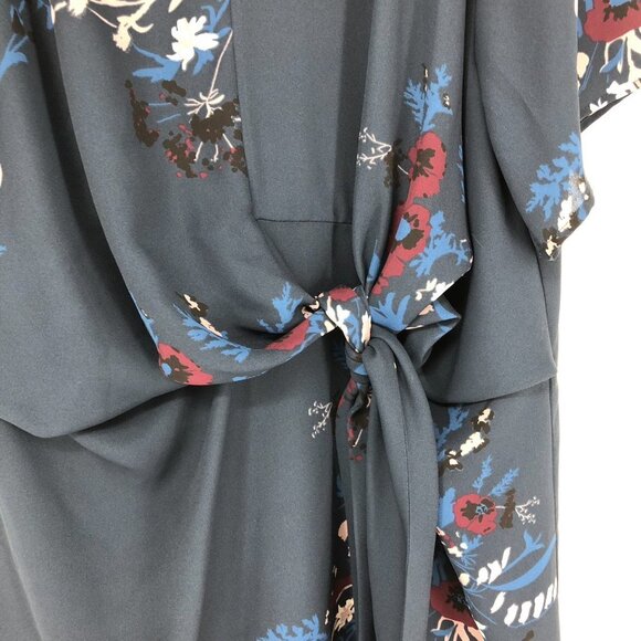 Monk & Lou Navy Blue  Floral Gathered Twist Short Sleeve Dess Size Small - Picture 4 of 16